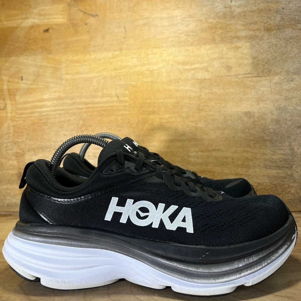 Hoka One One Bondi 8 REFLECTIVE Womens Size 9 Running Shoes Sneakers Black - Picture 1 of 12